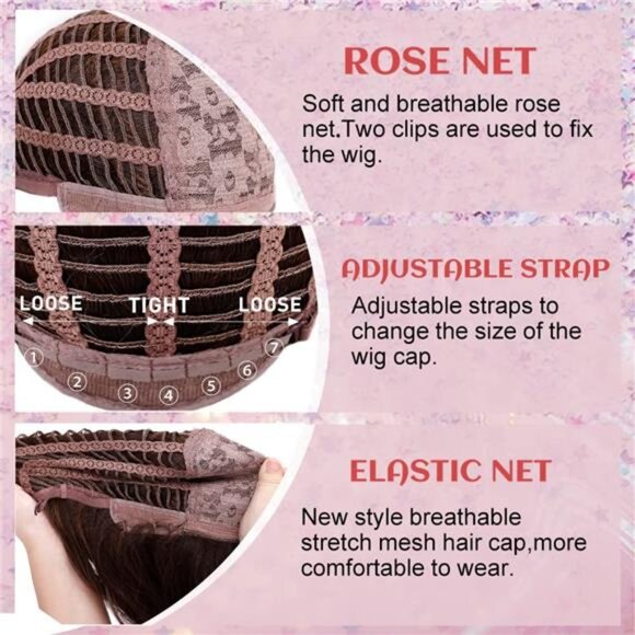 Pink Wig With Bangs For Women Long Straight Wigs Synthetic For Girls - Picture 5 of 7